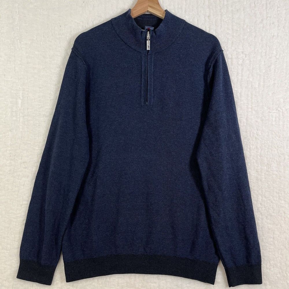 Tommy Bahama‎ Navy Blue 1/4 Zip Reversible Long Sleeves Pullover Sweater Size M